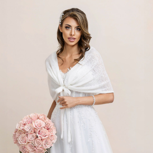 bolerko ślubne białe z kokardą