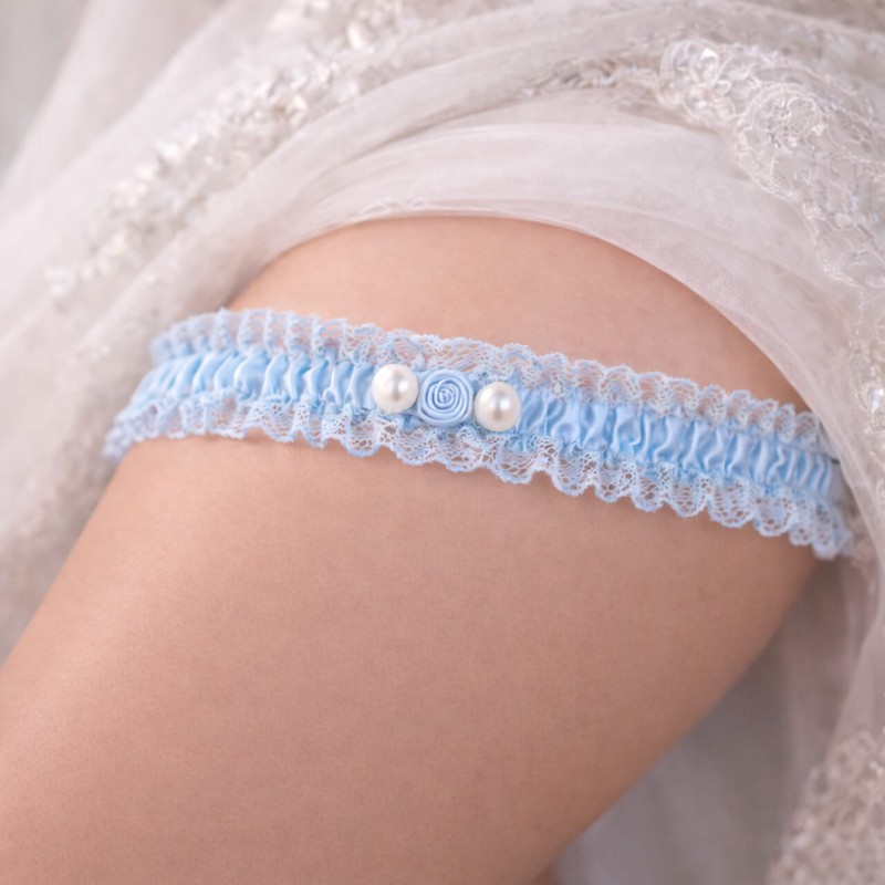 Blue Bridal Garter with pearls Handmade – BRIDAL STOLE