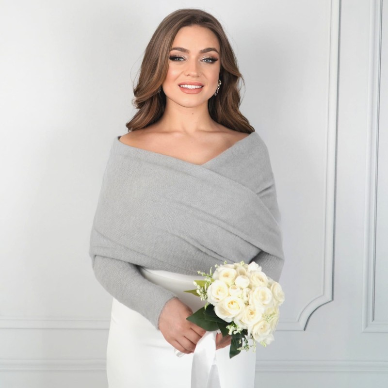 Juliette II PREMIUM - bridal stole wedding jacket bridal cape bolero wedding shawl fluff grey  BRIDAL STOLE