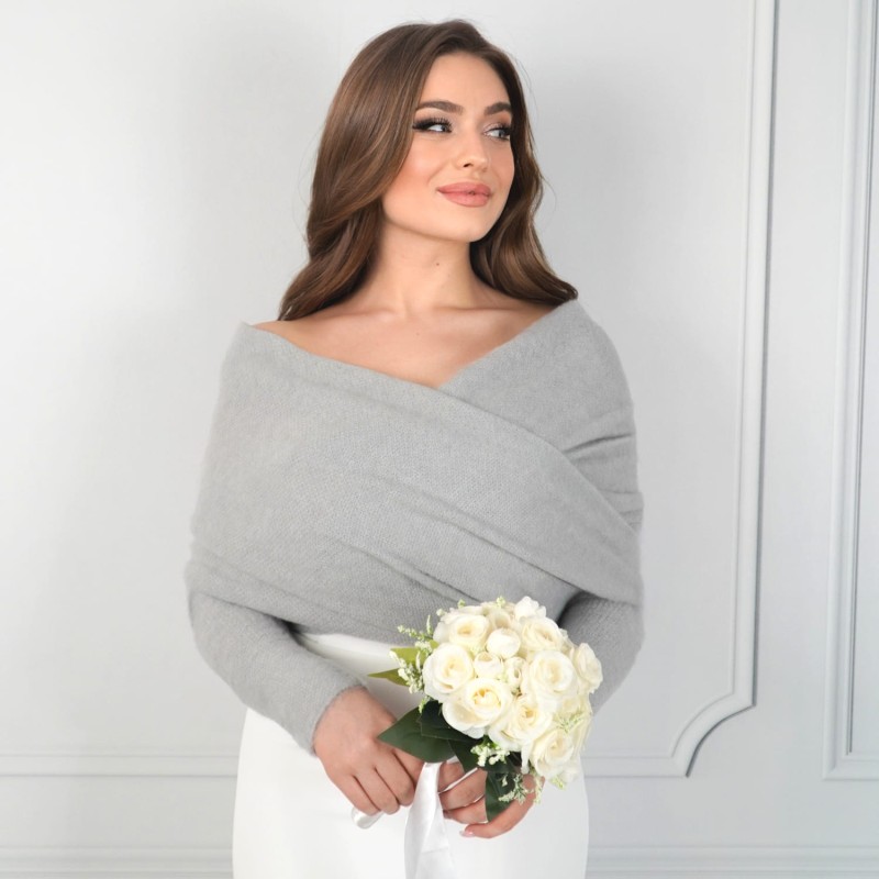 Juliette II PREMIUM - bridal stole wedding jacket bridal cape bolero wedding shawl fluff grey  BRIDAL STOLE