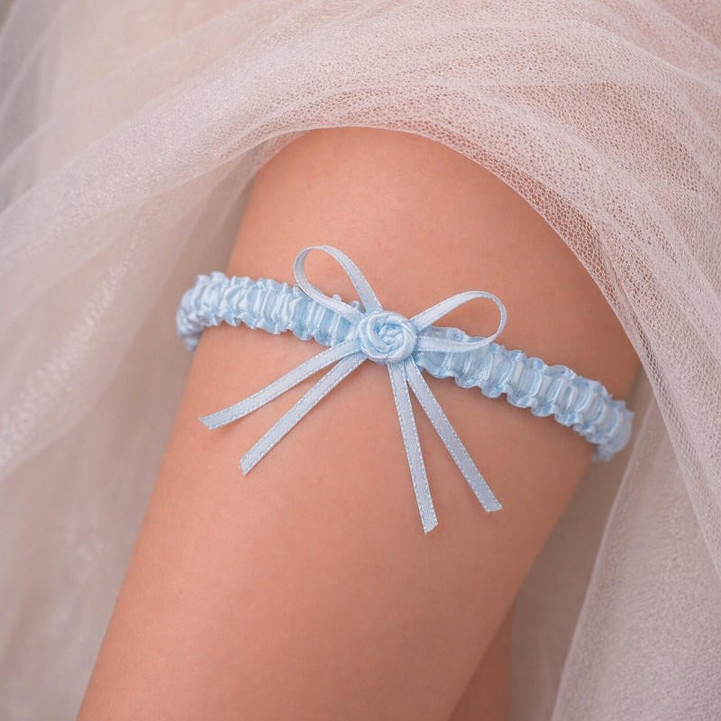 Blue Garter – Elegant Bridal Garter with a Rose – Handmade BRIDAL STOLE