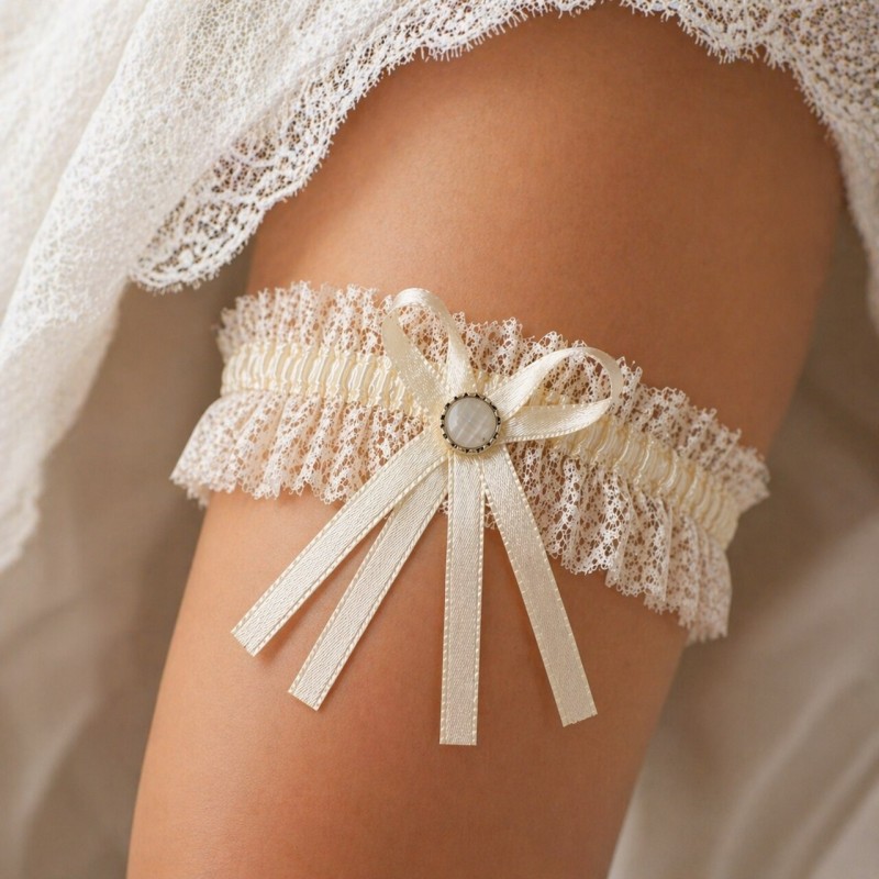 Bridal garter ecru elegant wedding garter for the bride handmade – BRIDAL STOLE (1)