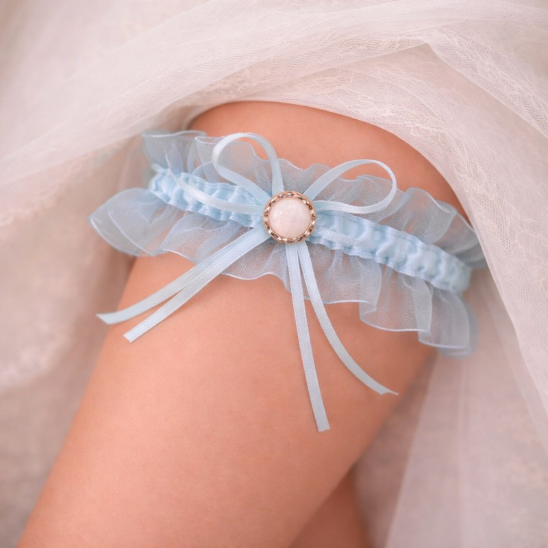 Podwiązka ślubna tiulowa z guziczkiem ozdobnym dla panny młodej handmade BRIDAL STOLE