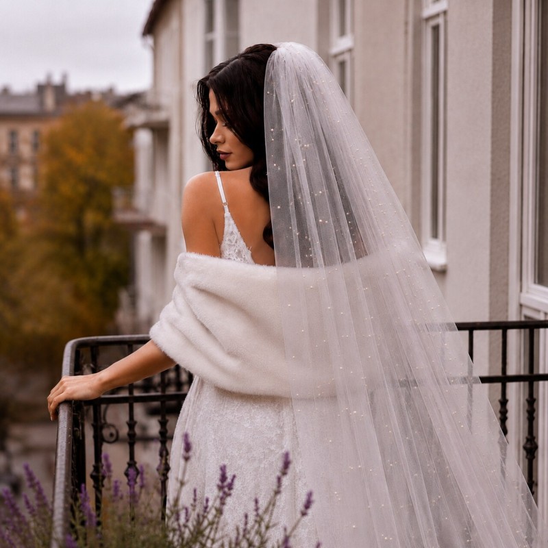 Welon ślubny z perełkami – elegancki welon do sukni ślubnej BRIDAL STOLE